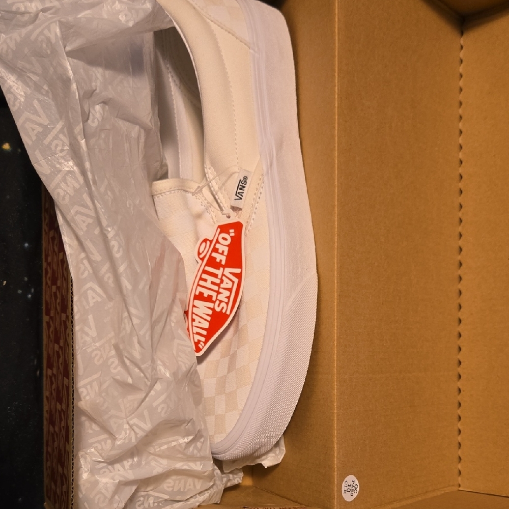 Vans Cream and White Checkered Slip-On Shoes